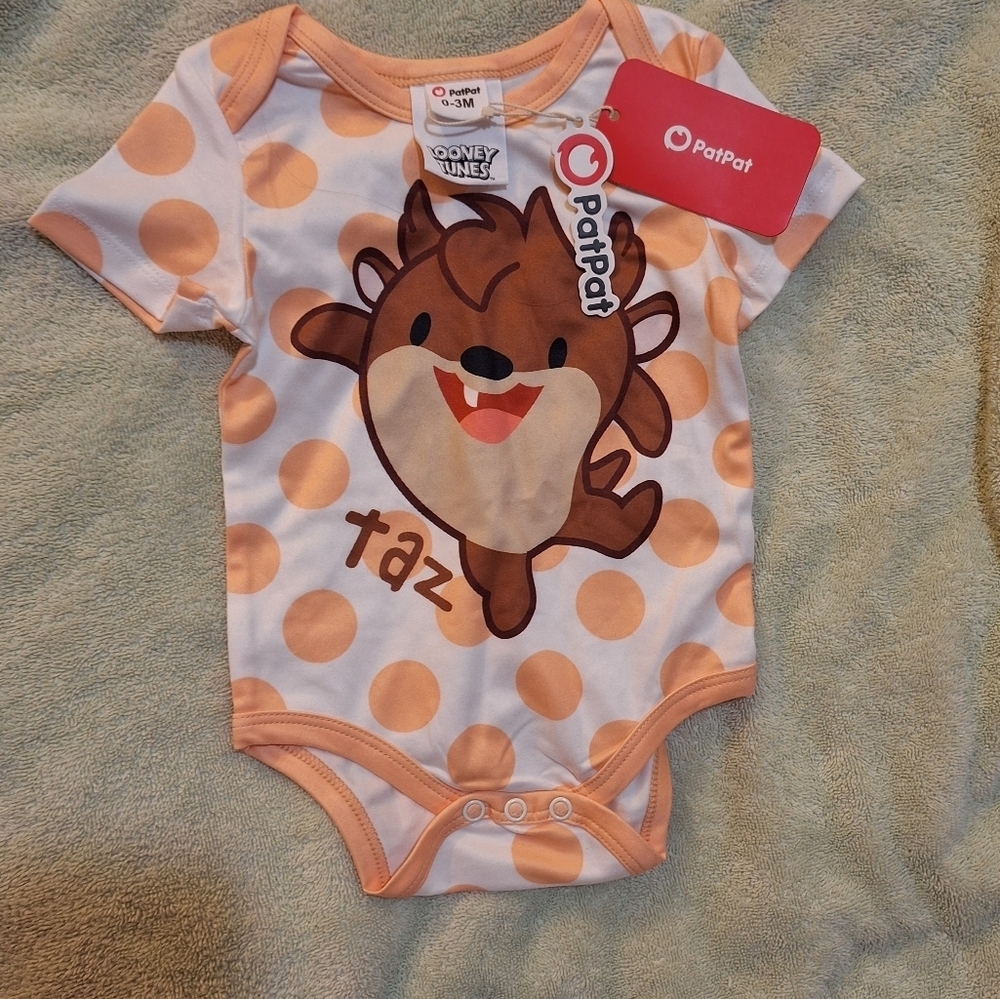 PatPat Taz Baby Bodysuit Orange White Polka Dot